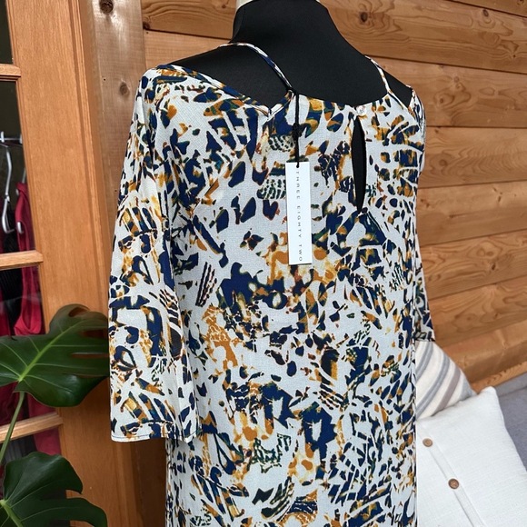 THREE EIGHTY TWO Multicolor Cold Shoulder Abstract Print Shift Dress NWT Sz S - Picture 9 of 15